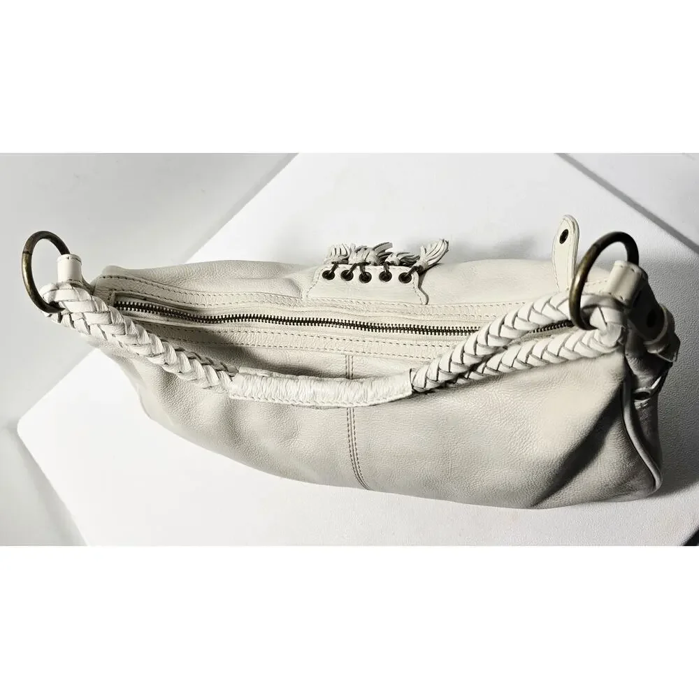 Wilsons Leather Hobo/Shoulder Bag Bronze Studs with Tassels Cream Purse Handbag